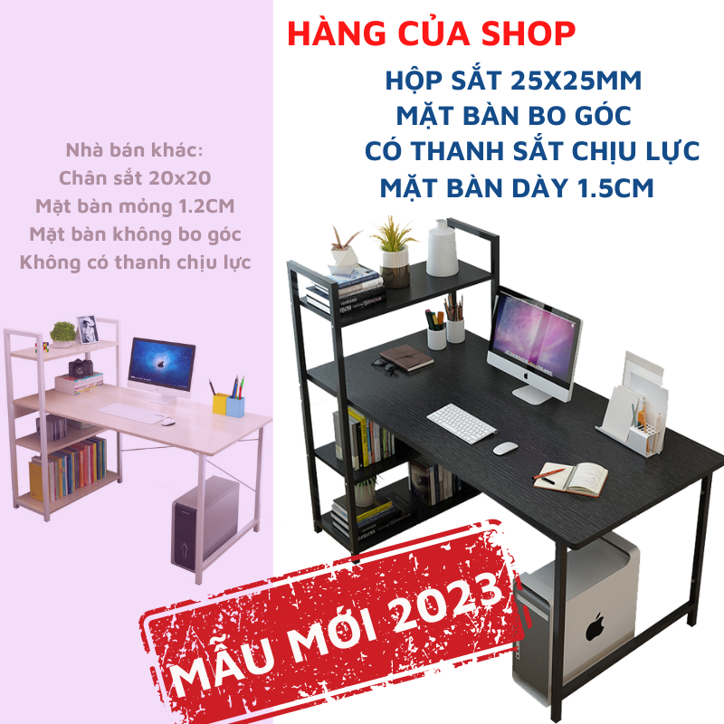 Bàn làm việc kèm 2 tầng thiết kế phong cách hiện đại, bàn học mặt gỗ MDF dễ lau chùi, khung sắt sơn tĩnh điện chắc chắn