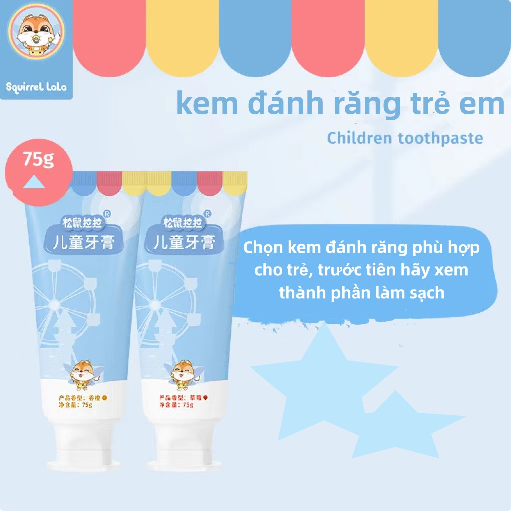 Squirrel lala kem đánh răng trẻ em,làm sạch nhẹ nhàng,Kháng Côn Trùng, Cam Dâu 75g
