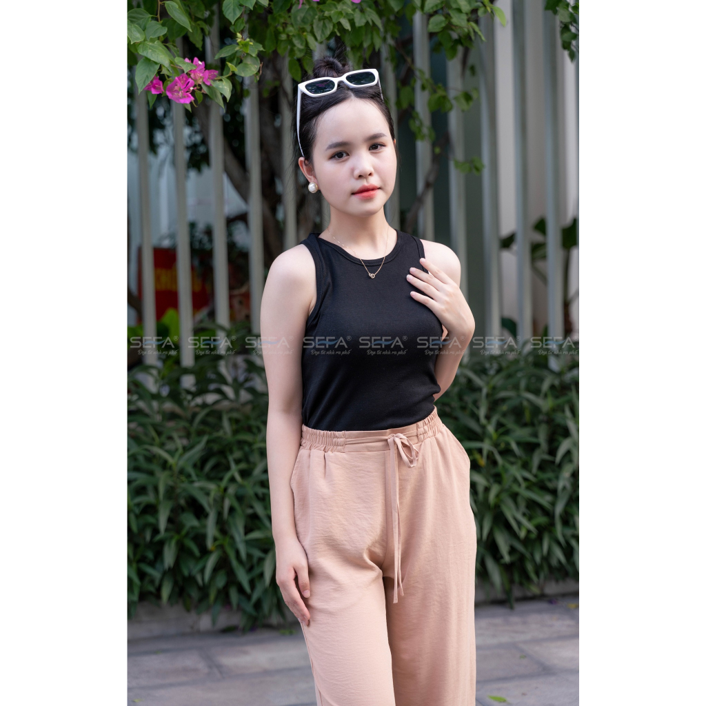 Áo croptop nữ SEFA sát nách ba lỗ thun không tay kiểu ôm body tank top vải cotton SF2302MG
