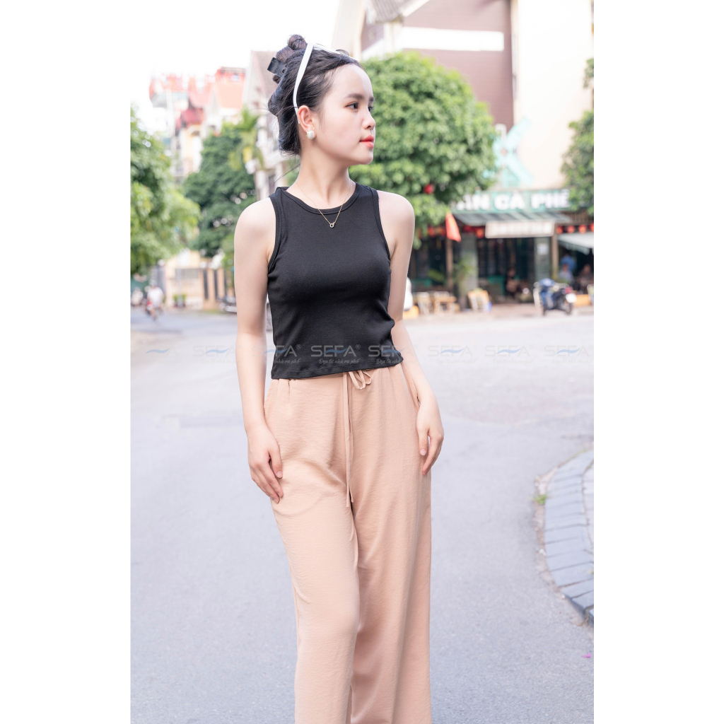 Áo croptop nữ SEFA sát nách ba lỗ thun không tay kiểu ôm body tank top vải cotton SF2302MG
