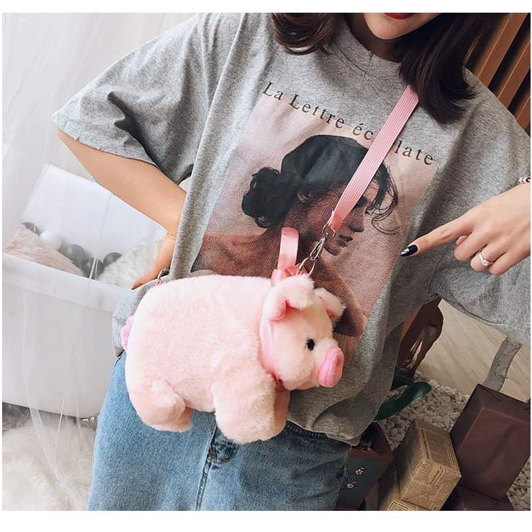 Túi đeo chéo gấu bông heo con hồng dễ thương xin xắn