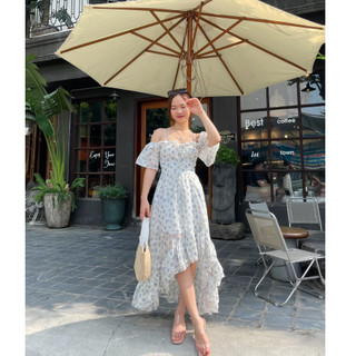 Đầm Blue Iris dáng dài đuôi cá, đầm maxi đi biển - Flower & Dot