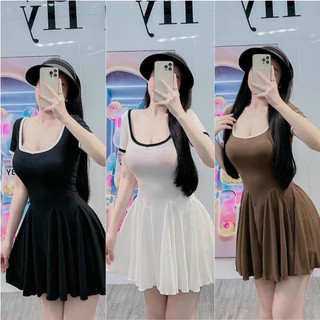SET ĐẦM CỔ TIM VIỀN MÀU DÁNG NGẮN CHẮP TÙNG KÈM QUẦN