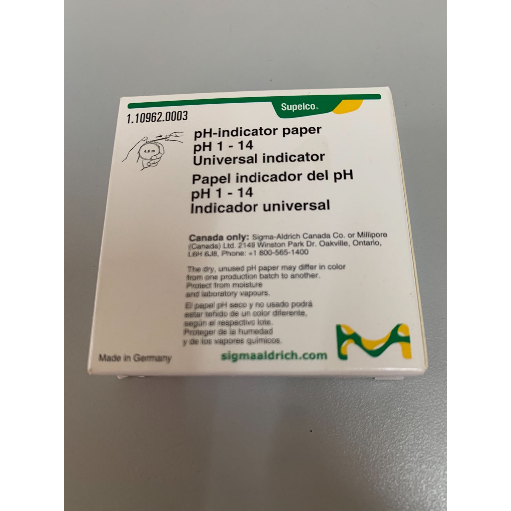 pH indicator paper pH 1 - 14 Merck (Sigmaaldrich) giấy pH cuộn 4.8m, giấy đo pH 1-14, giấy thử pH Merck, chỉ thị pH