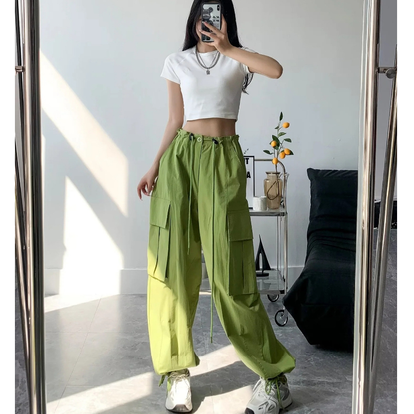 (Ảnh Thật) Quần Jogger Thụng Ống Rộng Túi Hộp Xanh Lá Cá Tính Unisex Nam Nữ