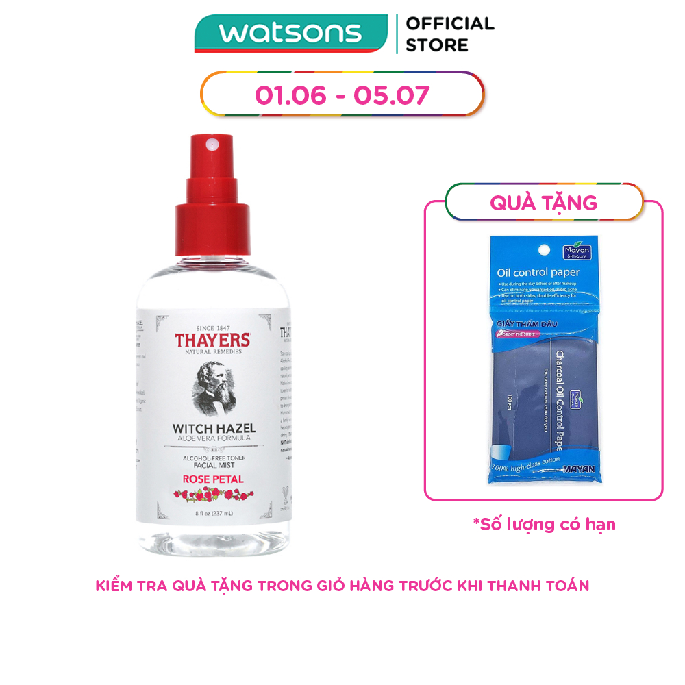 Nước Hoa Hồng Không Cồn Hương Hoa Hồng Thayers Witch Hazel Rose Petal 237ml (Dạng Xịt)