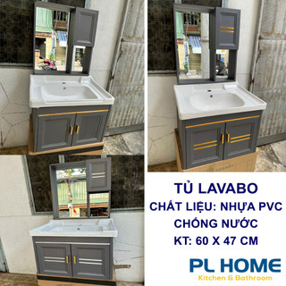 Tủ lavabo nhà tắm chống thấm nước, tủ nhựa lavabo màu xám, tủ gương lavabo ys-tlvb-x01