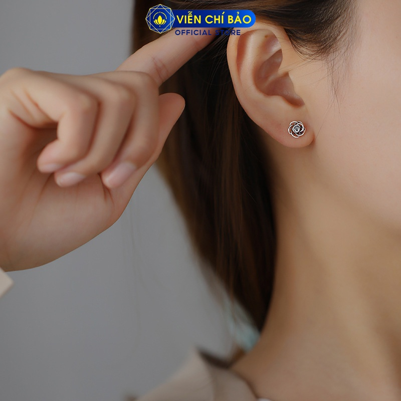 Bông tai bạc nữ Black Rose chất liệu bạc 925 thời trang phụ kiện trang sức nữ Viễn Chí Bảo B000254