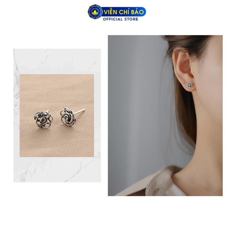 Bông tai bạc nữ Black Rose chất liệu bạc 925 thời trang phụ kiện trang sức nữ Viễn Chí Bảo B000254