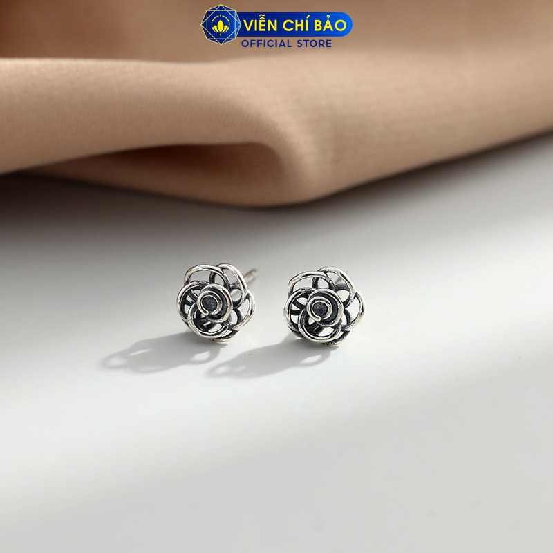 Bông tai bạc nữ Black Rose chất liệu bạc 925 thời trang phụ kiện trang sức nữ Viễn Chí Bảo B000254