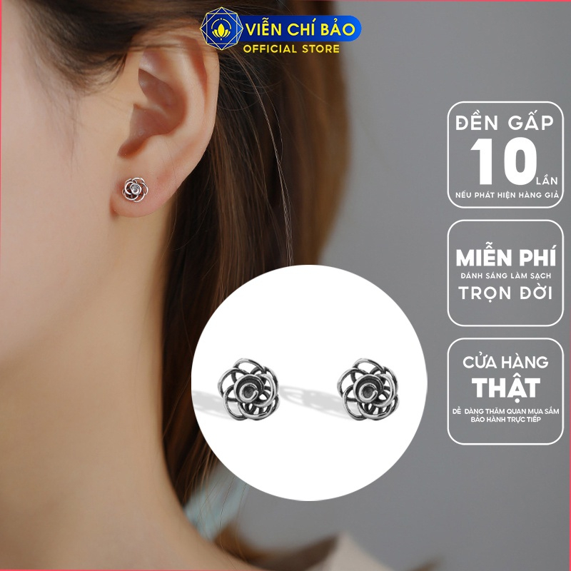 Bông tai bạc nữ Black Rose chất liệu bạc 925 thời trang phụ kiện trang sức nữ Viễn Chí Bảo B000254