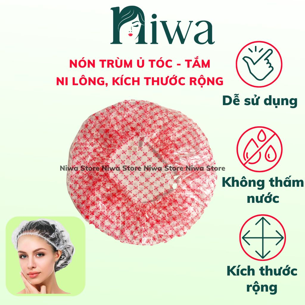 Nón ủ tóc nilong, mũ trùm tóc khi tắm  dùng trong salon tóc, barber shop, che kín đầu, không thấm nước Niwa Store