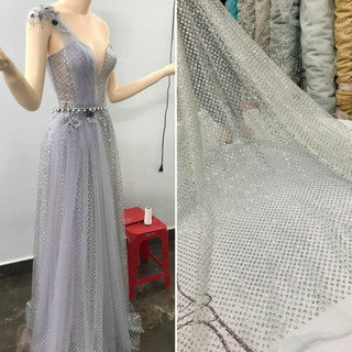 Vải lưới kim tuyến xám #503