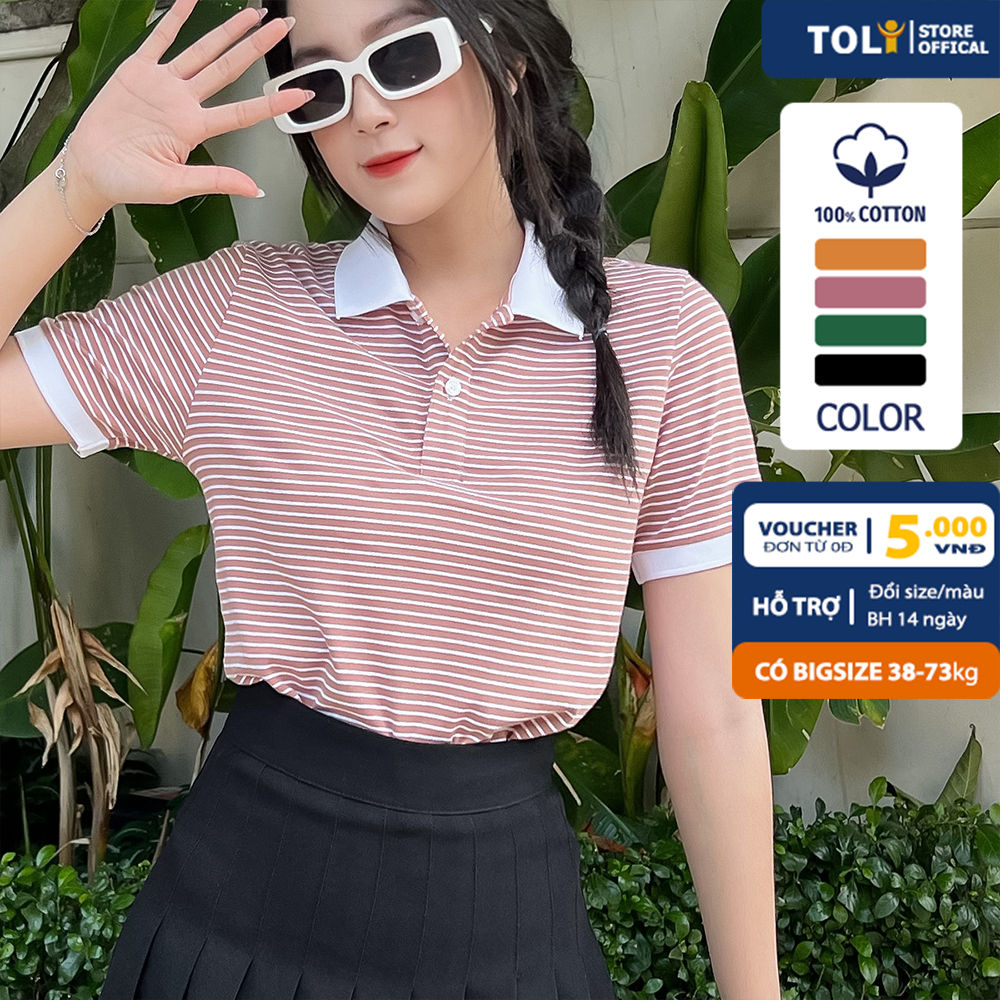 Áo Thun polo nữ TOLI cổ phối trẻ trung, dáng ôm nhẹ, vải Cotton mềm mịn,chính hãng cao cấp [S85]