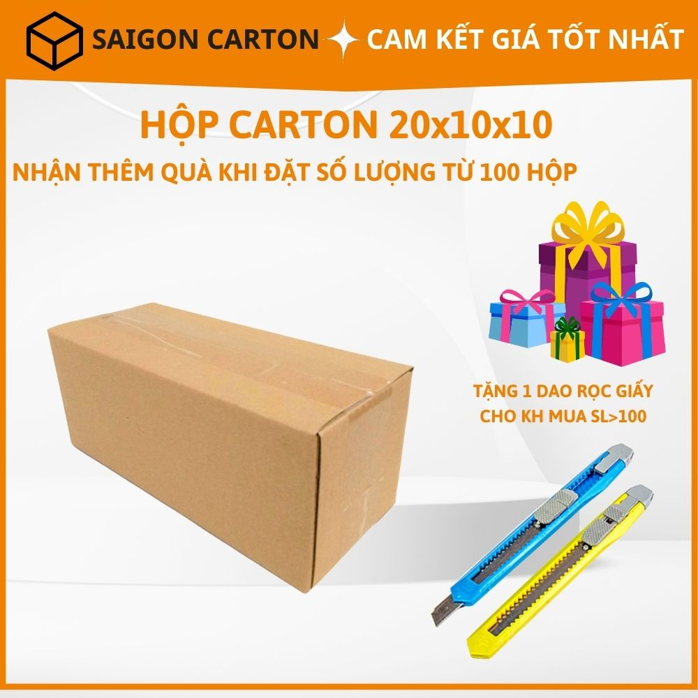 Hộp carton đóng gói hàng cho shop online size 20x10x10 cm - Mua 100 tặng 1 dao rọc giấy - sản xuất bởi SÀI GÒN CARTON