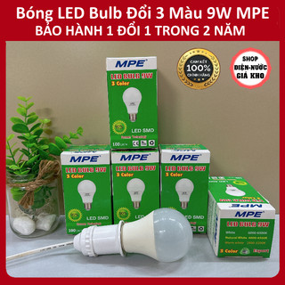 Bóng led bulb đổi 3 màu 9w mpe chính hãng lb-9/3c