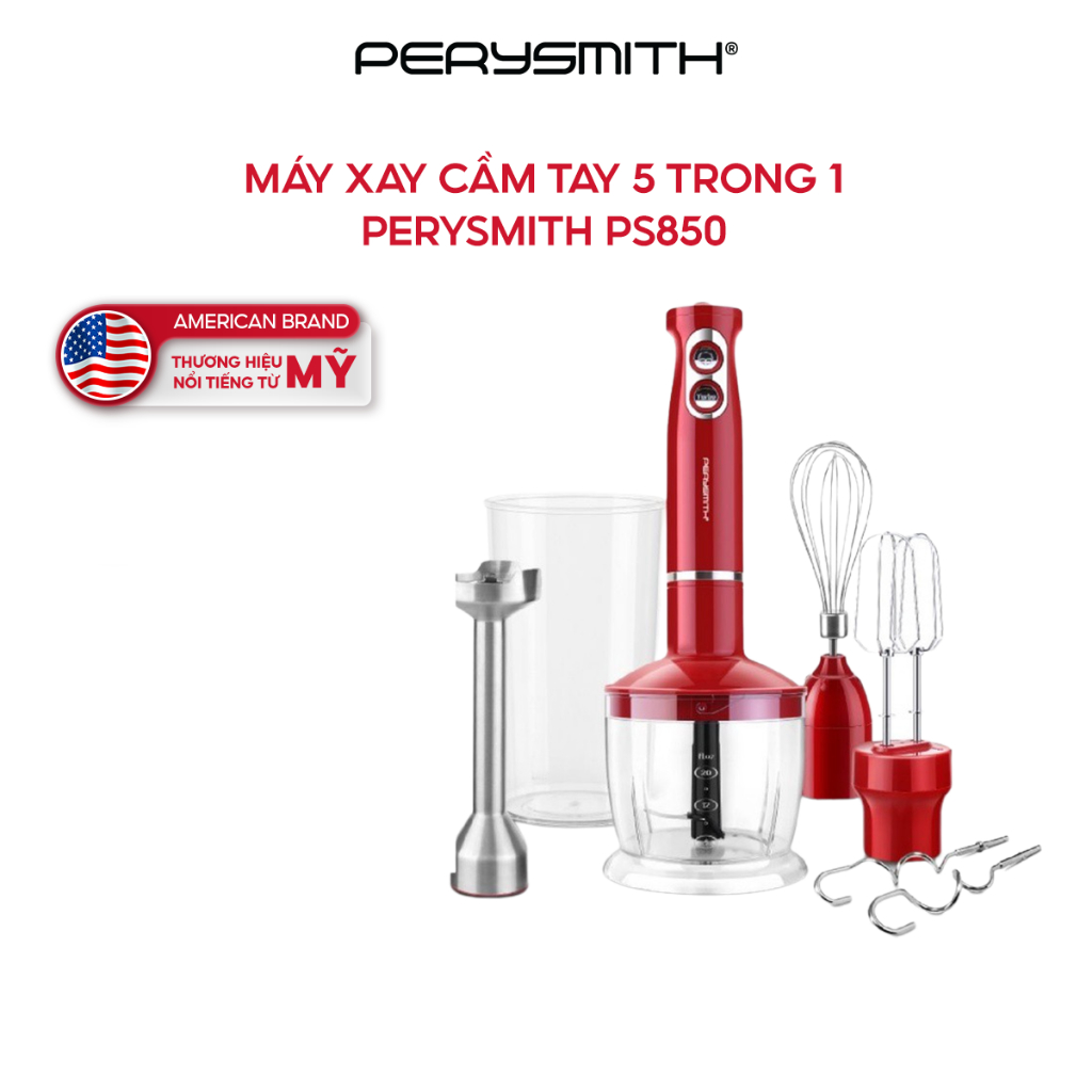 Máy xay sinh tố cầm tay đa năng 5 trong 1 PerySmith PS850, công suất 850W mạnh mẽ, hàng chính hãng