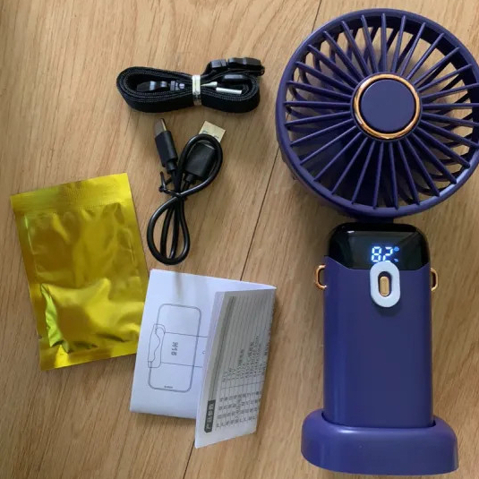 [TẶNG MÓC DÁN TƯỜNG] Quạt Cầm Tay Mini Tích Điện Gấp Gọn Dung Lượng Pin 6000mAh Màn Hình Hiển Thị Pin, Cổng Sạc Type-C