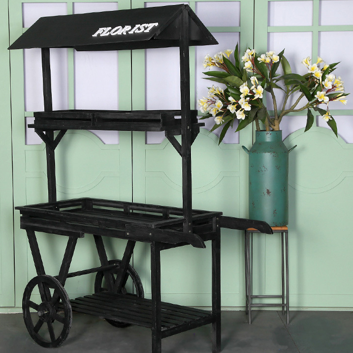 Kệ xe đựng hoa 3 tầng để đồ decor tiệm hoa nhà hàng góc quán, decor sân vườn vintage