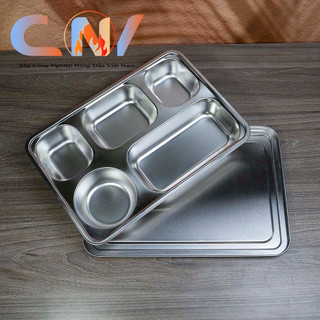 Khay ăn cơm inox 5 ngăn cỡ lớn 33x23x4cm, khay đựng cơm văn phòng loại sâu lòng