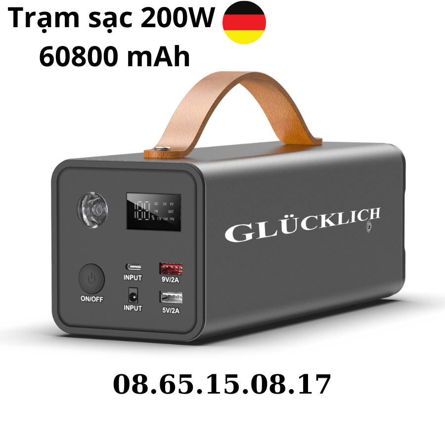 (chính hãng) Trạm sạc di động GLUCKLICH 200W 60800 mAh - Tiểu chuẩn Châu Âu, sử dụng linh hoạt