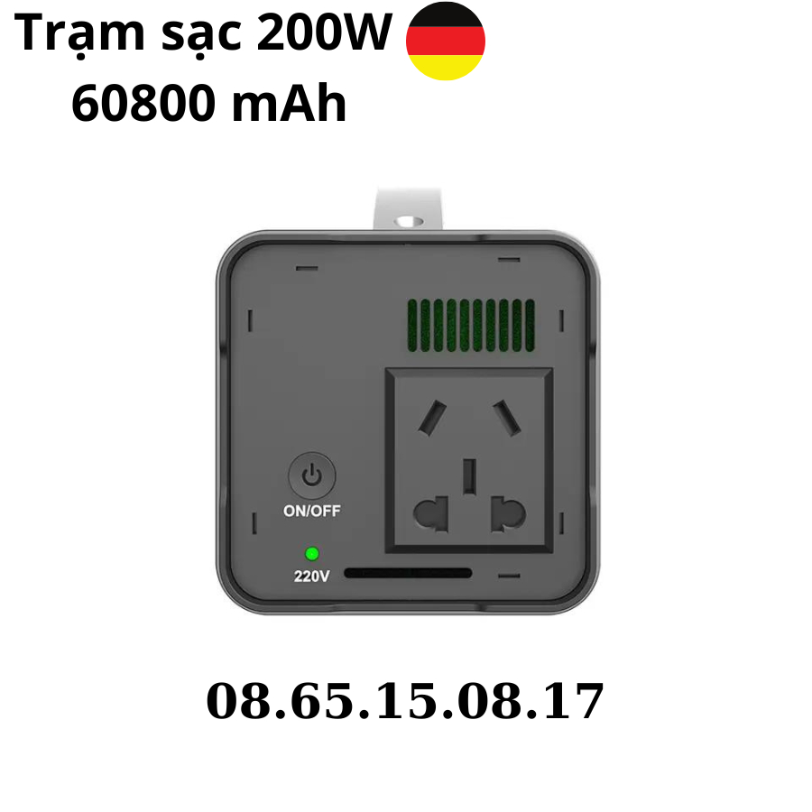 Trạm sạc di động GLUCKLICH 200W 60800 mAh - Tiểu chuẩn Châu Âu, sử dụng linh hoạt - cắm nguồn 220V