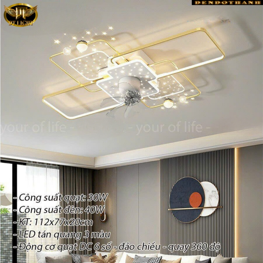 Quạt ốp trần phòng ngủ, chuyên chung cư trần thấp ,quạt ốp tiết kiệm không gian có đèn led điều khiển từ xa QTD