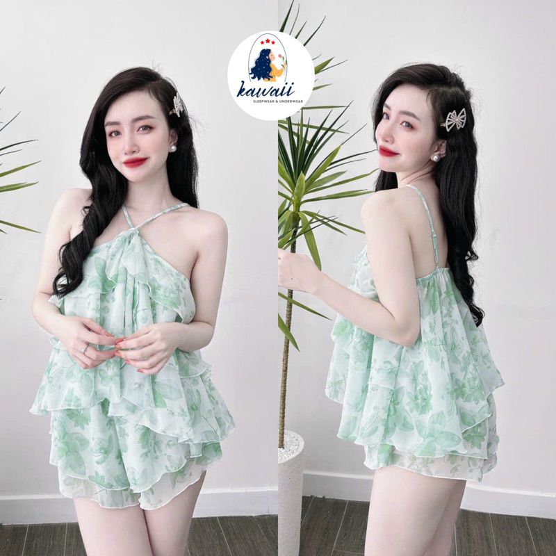 Bộ Yếm Voan Tầng size 40-65Kg, Đồ Ngủ Nữ Sexy, Đồ Bộ Thoáng Mát Gợi Cảm