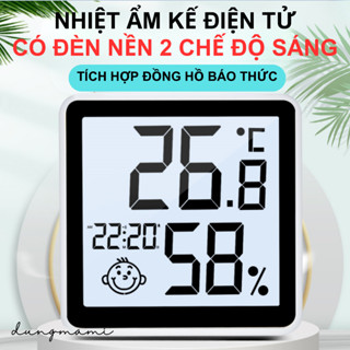 [Bảo hành 6 tháng] Nhiệt ẩm kế điện tử tích hợp đồng hồ báo thức có đèn nền luôn sáng, đo nhiệt độ, độ ẩm