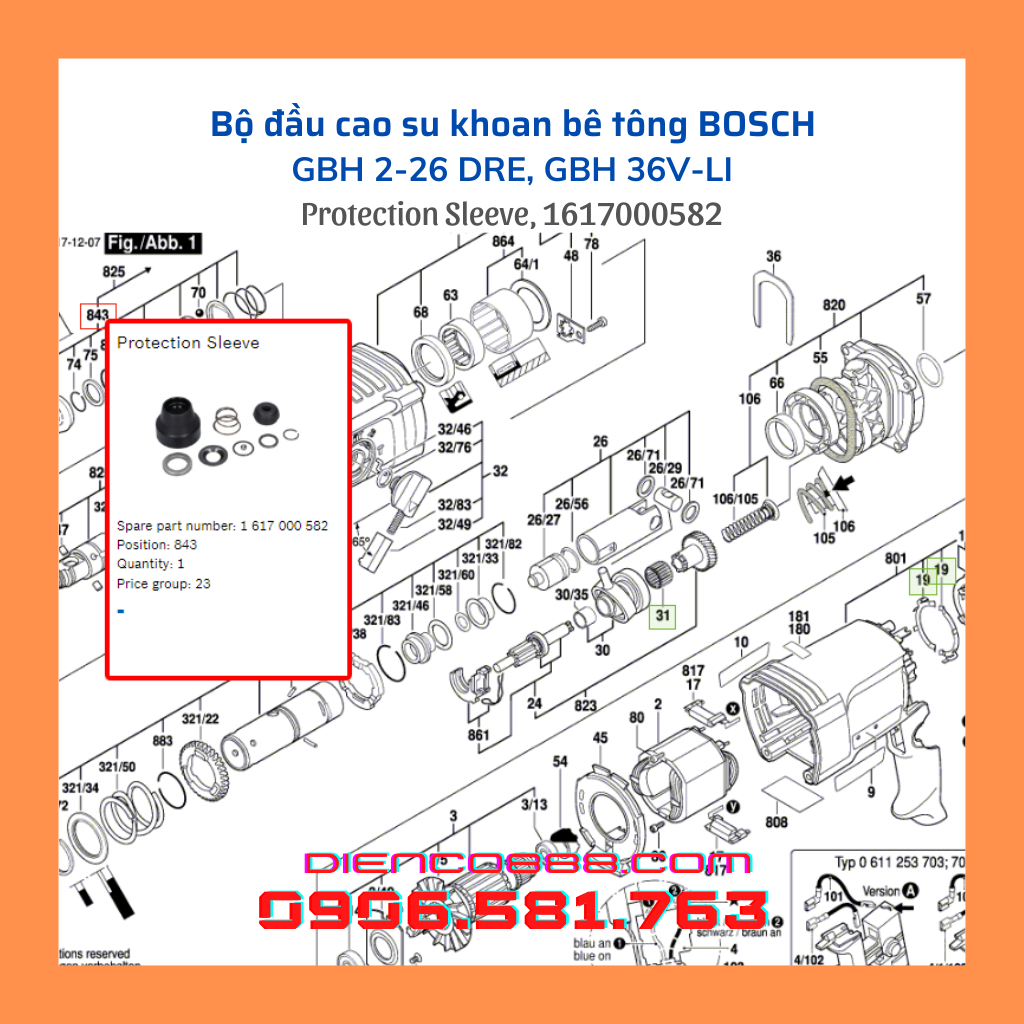Bộ đầu cao su gài mũi khoan bê tông BOS.CH BOS.CH GBH 2-26, GBH 36V-LI