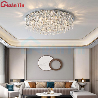 Đèn mâm pha lê tròn 60cm ốp trần trang trí sảnh phòng khách phòng ngủ led 3 chế độ màu otpl1022t6 ngân tin