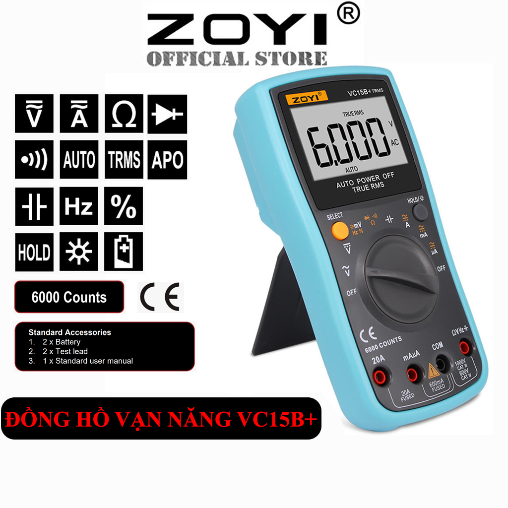 Đồng hồ đo điện vạn năng kỹ thuật số ZOYI VC15B+ True RMS 6000 count auto ranges (Không bao gồm pin) - Hàng chính hãng