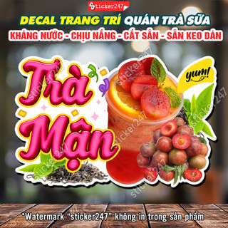 Hình dán trà mận 🍓 trang trí quán nước - decal trang trí quán trà sữa, cà phê - decal trà mận dán tường chống nước