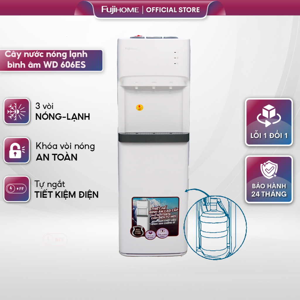 Cây nước nóng lạnh bình âm Nhập Khẩu Fujihome tiết kiệm điện,máy nước nóng lạnh mini bình hút chính hãng