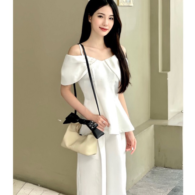 Túi nữ Chow bag Hérisson màu kem + nơ + quai dài