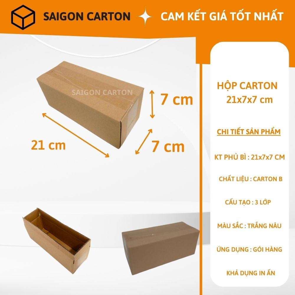 Hộp carton đóng gói hàng cho shop online size 21x7x7 cm  - sản xuất bởi SÀI GÒN CARTON