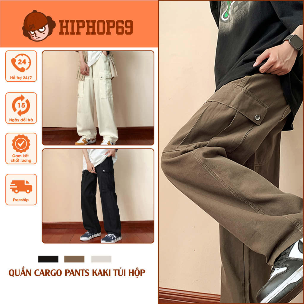 Quần Túi Hộp Nam Nữ Ống Rộng Quần cargo pants kaki phong cách Quần ống đứng đường phố cá tính Q002