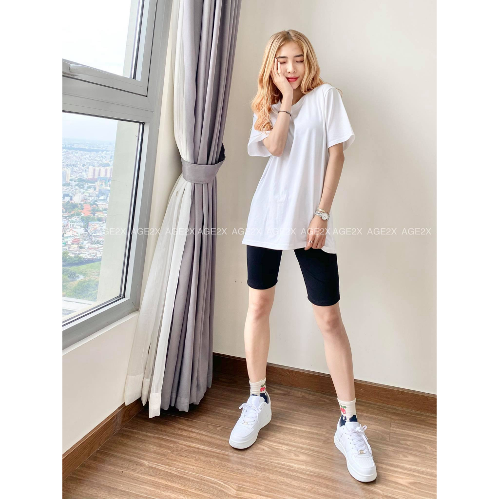 Set  AGE2X Quần biker short và áo thun trơn  form rộng