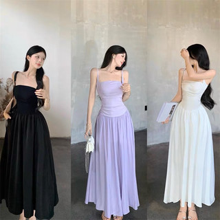 Đầm maxi 2 dây quai vuông nhún eo