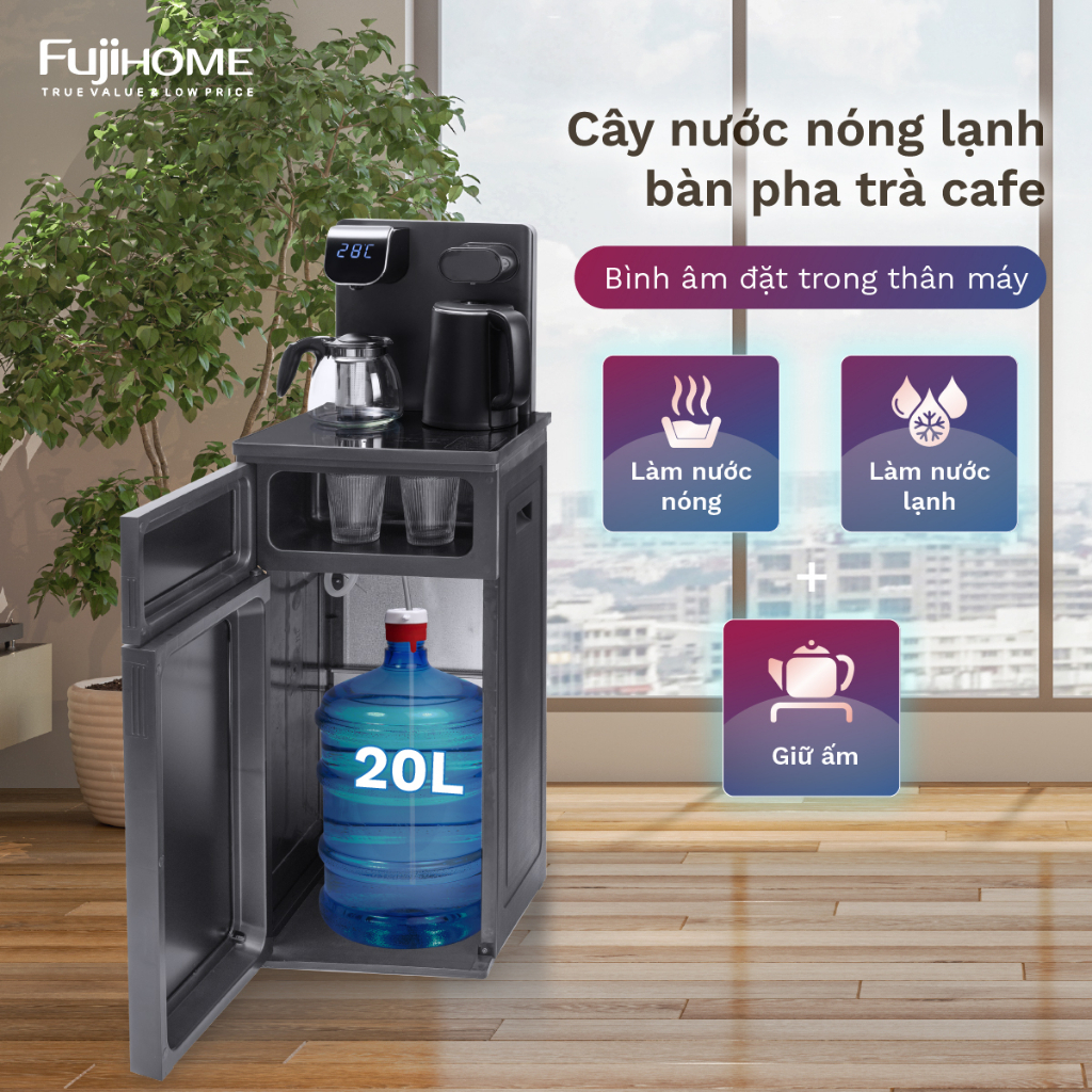 Cây nước Bàn pha Trà, Cafe nóng lạnh kết hợp FUJIHOME, cây bàn trà bình nước nóng lạnh cây nóng lạnh dispenser water
