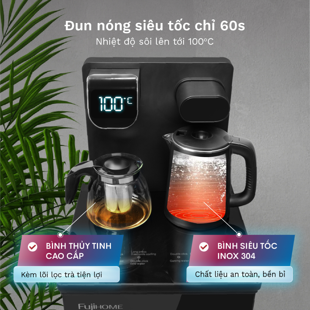 Cây nước Bàn pha Trà, Cafe nóng lạnh kết hợp FUJIHOME, cây bàn trà bình nước nóng lạnh cây nóng lạnh dispenser water