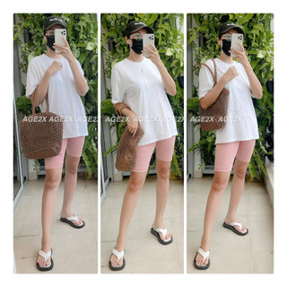Set Bộ đồ thun AGE2X pastel tôn da tôn dáng, gồm quần biker short và áo thun trơn AGE2X