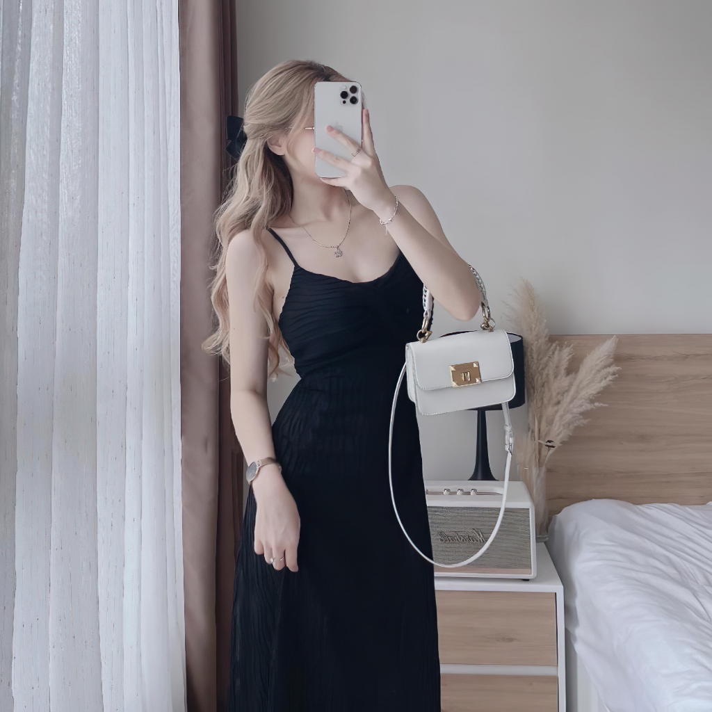 Váy body 2 dây dáng dài xoắn ngực chất thun gợn sóng siêu xinh, Freesize 40-55kg | BigBuy360 - bigbuy360.vn
