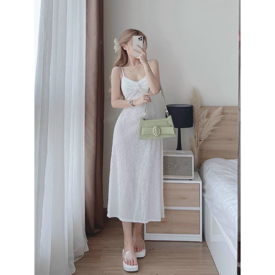 Váy body 2 dây dáng dài xoắn ngực chất thun gợn sóng siêu xinh, Freesize 40-55kg | BigBuy360 - bigbuy360.vn