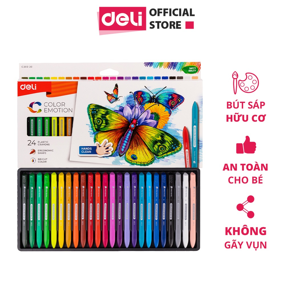 Bút sáp màu hữu cơ cho bé tập vẽ Deli - Không vấy bẩn tay, an toàn khi sử dụng - 12/18/24 màu - Tô màu, vẽ tranh trẻ em