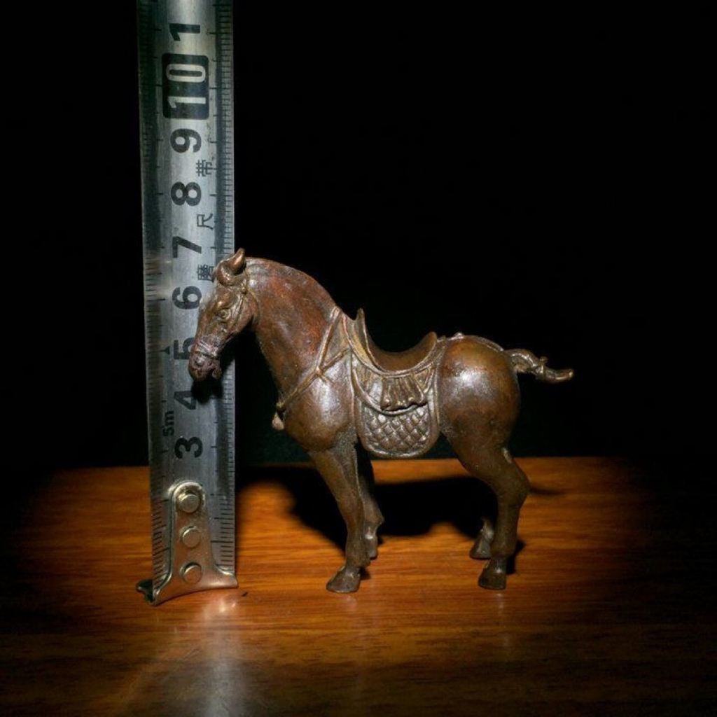 Tượng Đường Mã Chiêu Tài Tiến Bảo-Chất liệu Kẻm Mạ Đồng Giả Cổ (TD329)