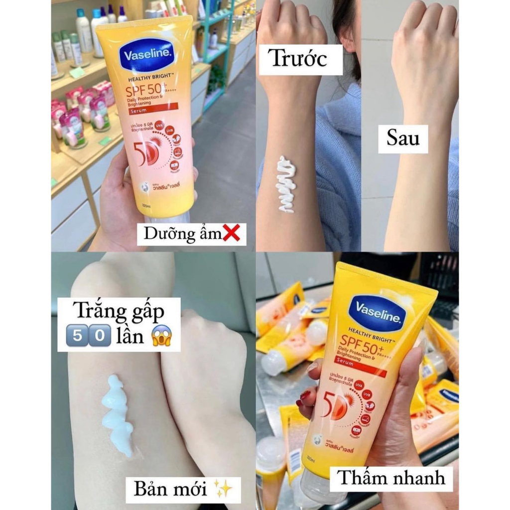 Sữa Dưỡng Thể Vaseline Healthy Bright Spf50+ Daily Protection & Brightening Serum Dưỡng Da Chống Nắng 300ml