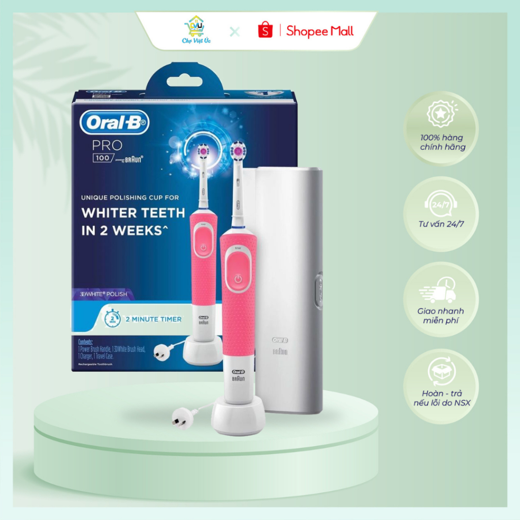 Bàn chải điện oral-b Healthy Care pro 100 braun 3d white giúp răng trắng sáng sau 2 tuần Chợ Việt Úc