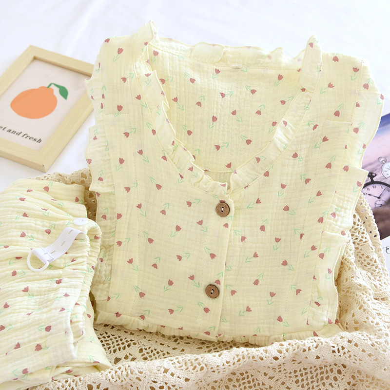 Bộ Pijama mặc bầu và sau sinh xô nhật cao cấp - mẫu hoa tulip cổ bèo