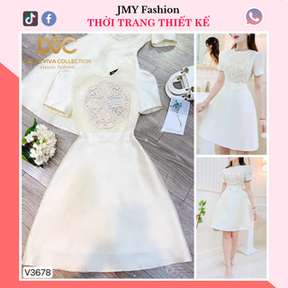 V3678 Váy tafta phối ren lưới dáng A ngắn [Dolce Viva Colection (DVC)] váy kem ren đổi đính ngọc sang chảnh